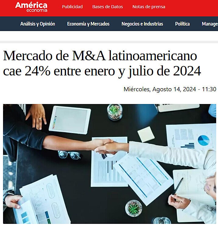 Mercado de M&A latinoamericano cae 24% entre enero y julio de 2024